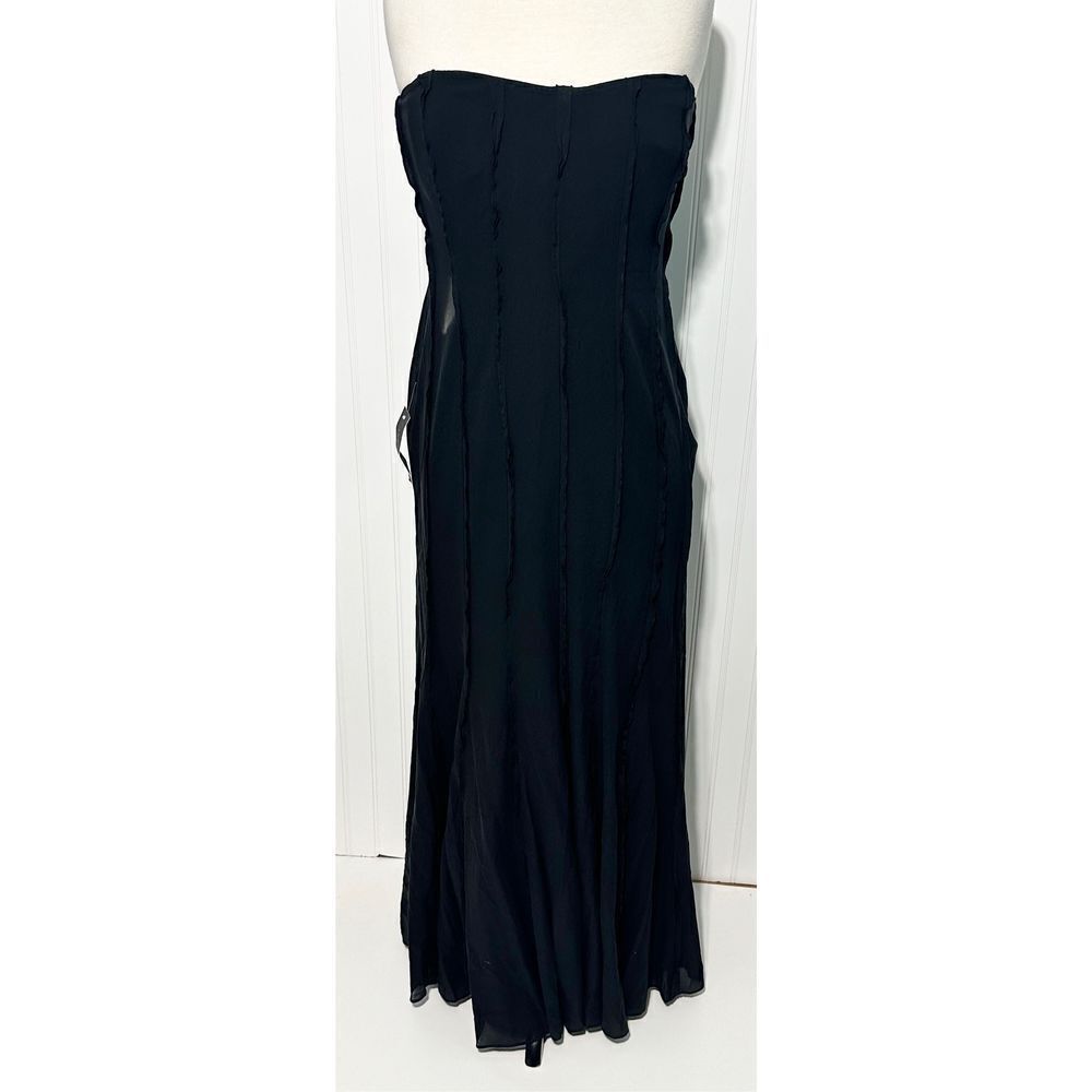 Ann Taylor Exposed Seam Sleeveless Maxi Gown Cocktail Dress Silk‎ Black Size 12